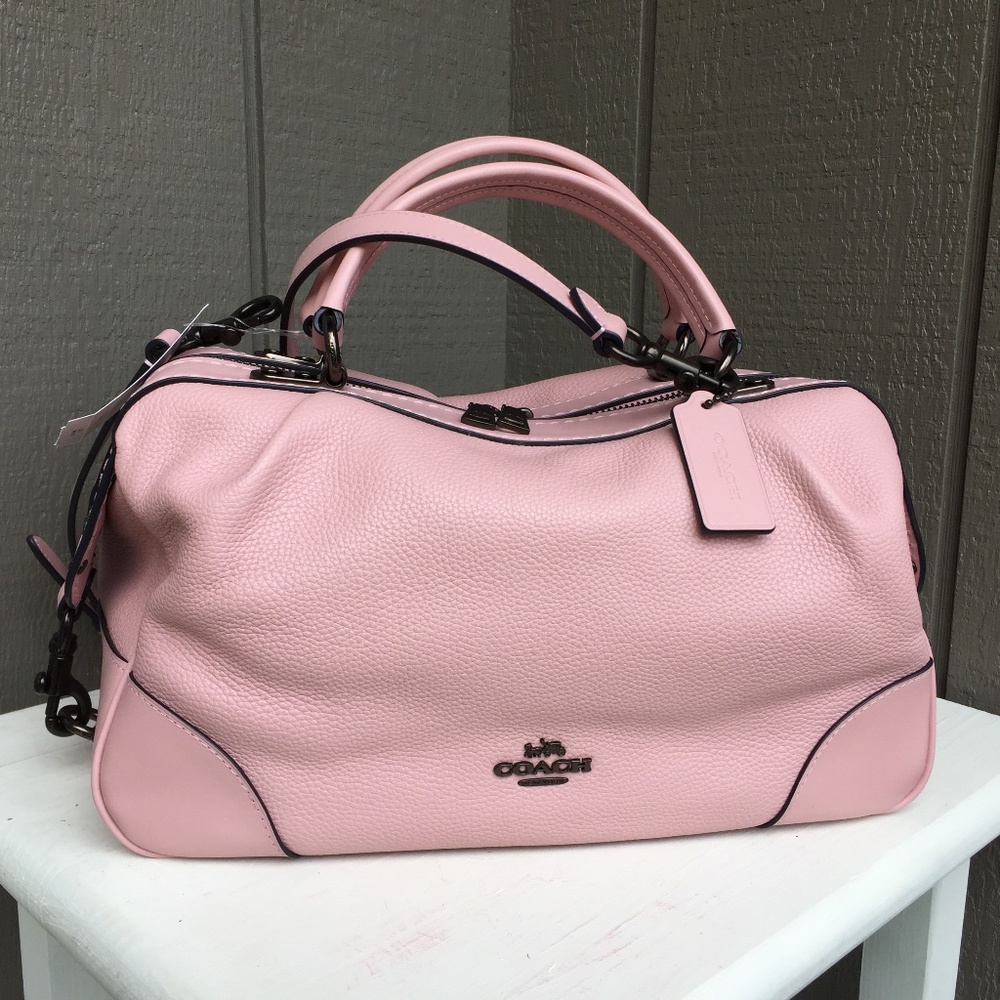 PINK NEW Coach Lane Satchel Pebbled leather purse NWT crossbody strap included